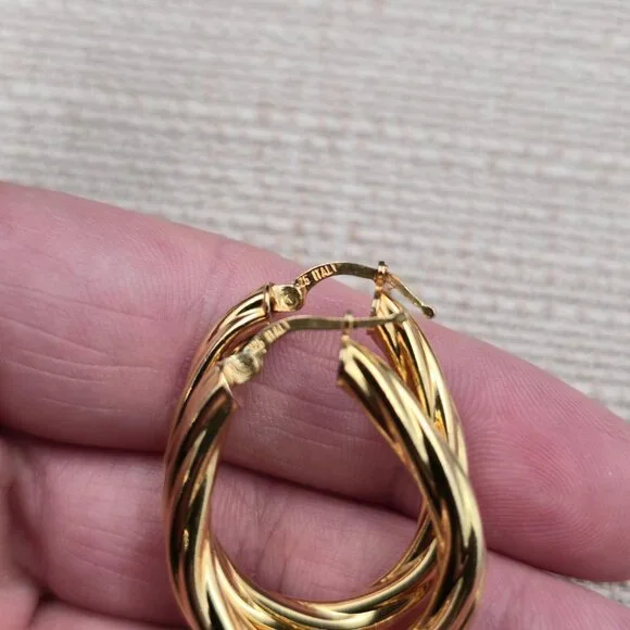Gold Over Sterling Silver Braided Hoop Earrings A6488 - Picture 3 of 5